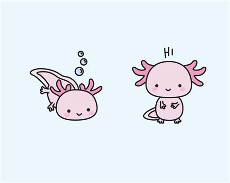Cute yellow axolotl having lunch. . Cute axolotl drawings